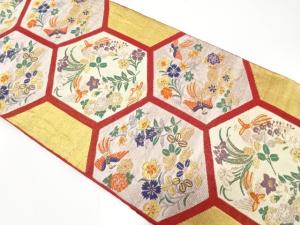 アンティーク　亀甲に鳳凰・秋草模様織り出し袋帯（着用可）